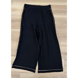 ONeill‎ Black Wide Leg Crop Pants L Embellished Side Stripes Elastic Waist